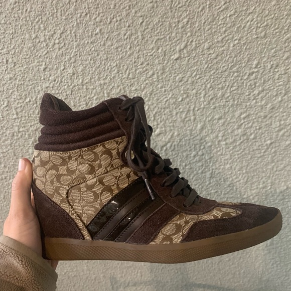 Coach Alara Brown Signature Canvas Wedge Sneakers - Picture 3 of 8